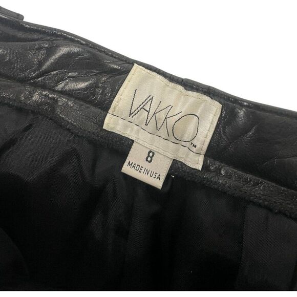 Vakko Vinatge 80s Womens Leather Pants US 8 Black Pleated Straight Leg high rise - Picture 3 of 6